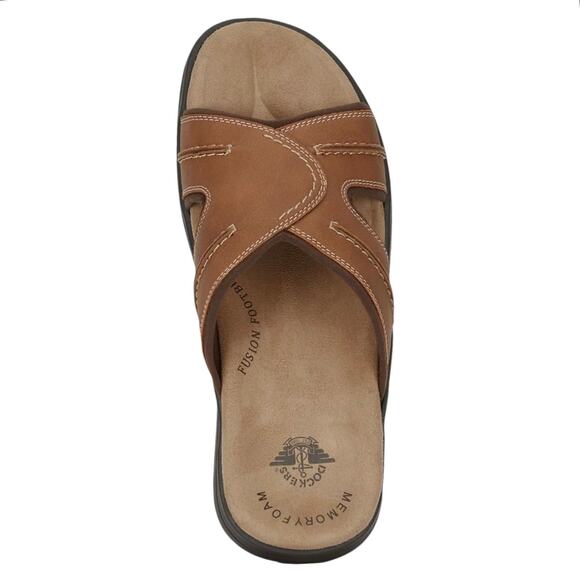 Dockers Men\'s Sunland Leather Slip On Slide Sandals Brown Size 11 W